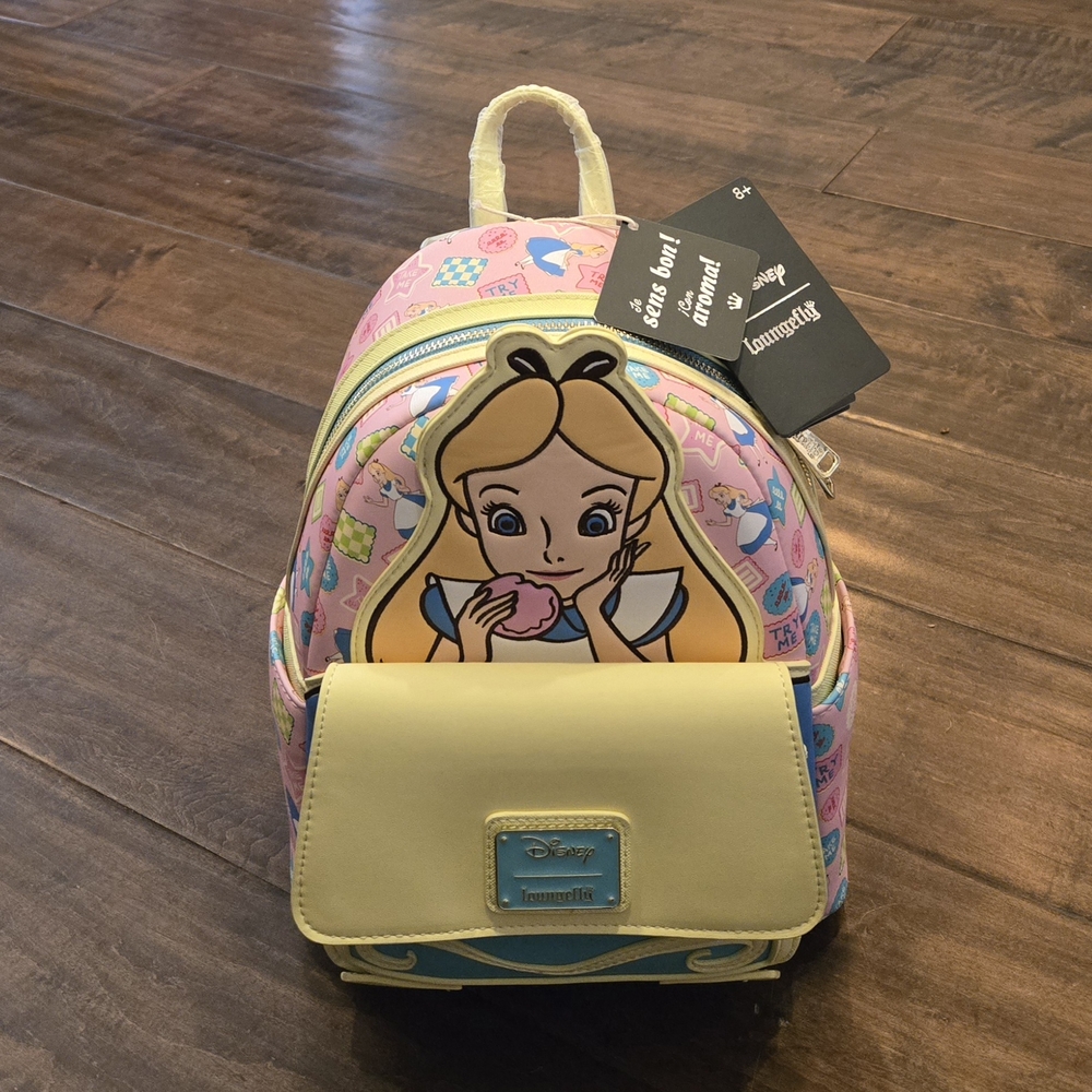 NWT Disney Loungefly Backpack with Alice In Wonderland Design
